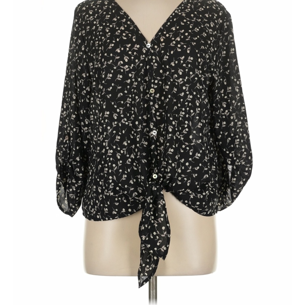 West Kei Black Floral Tie-Front Top